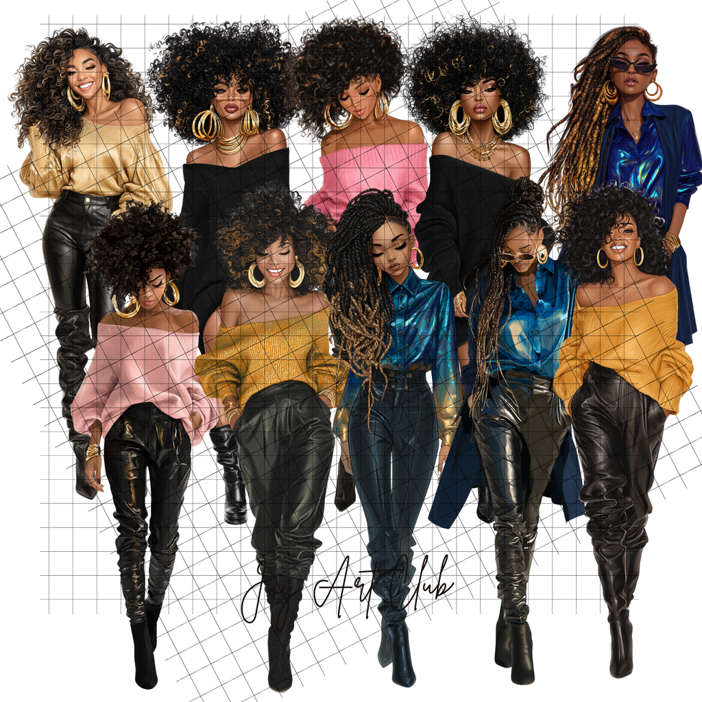 JAC - Black Woman Art- Clipart Bundle PLR / DFY - #Runway Chics