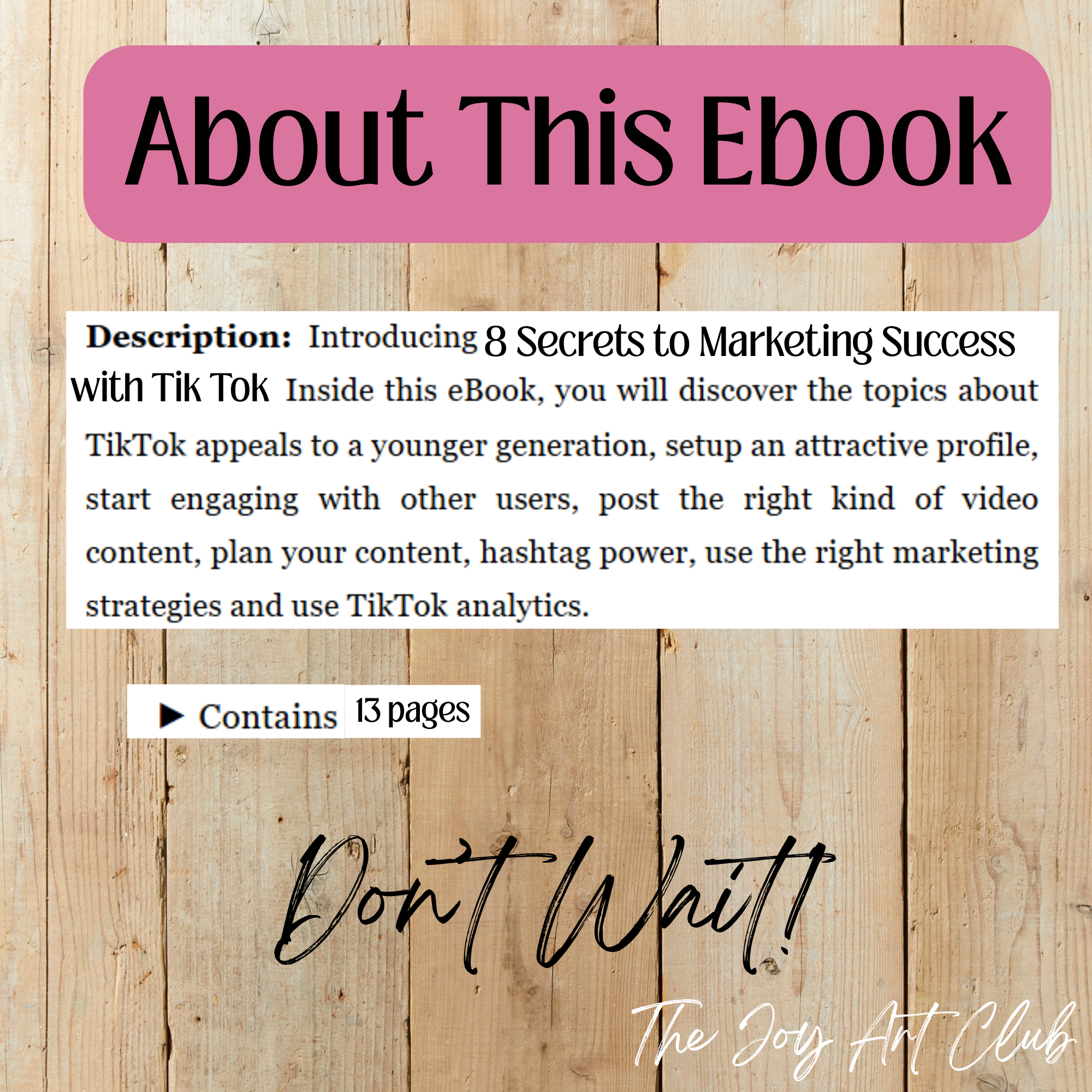 JAC - PLR  / DFY Ebook - 100% Editable - #8 Secrets to Marketing Success with Tik Tok