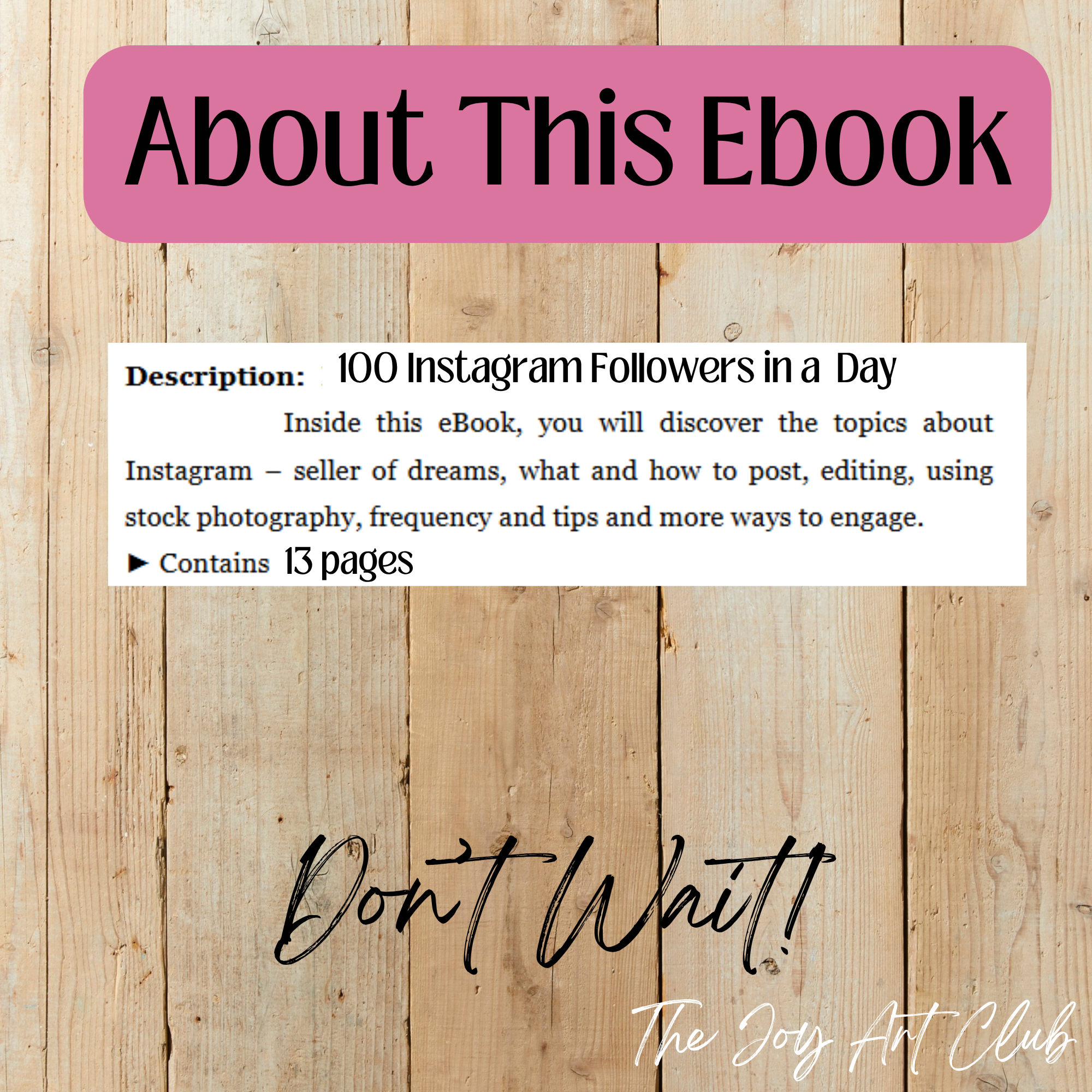 JAC - PLR  / DFY Ebook - 100% Editable - #100 Instagram Followers in A Day