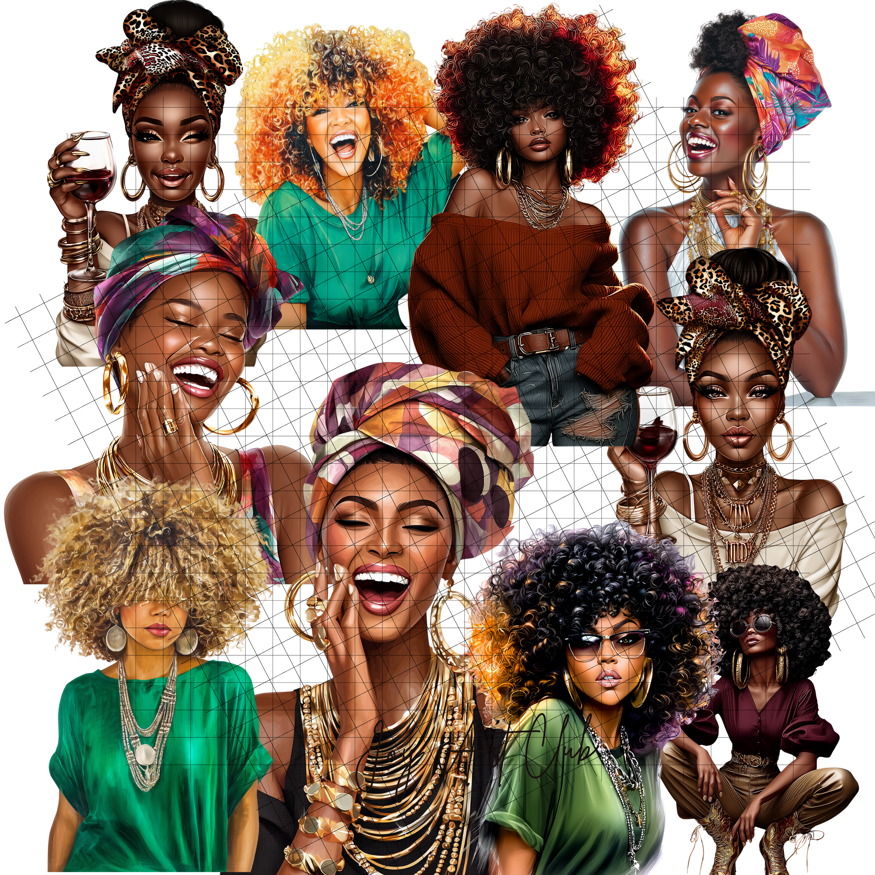 JAC - Black Woman Art- Clipart Bundle PLR / DFY - #Mixed Emotions