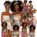 DFY Digital Products , Digital products to sell on Etsy, PLR Clipart, Black woman girl clipart, PNG clipart

